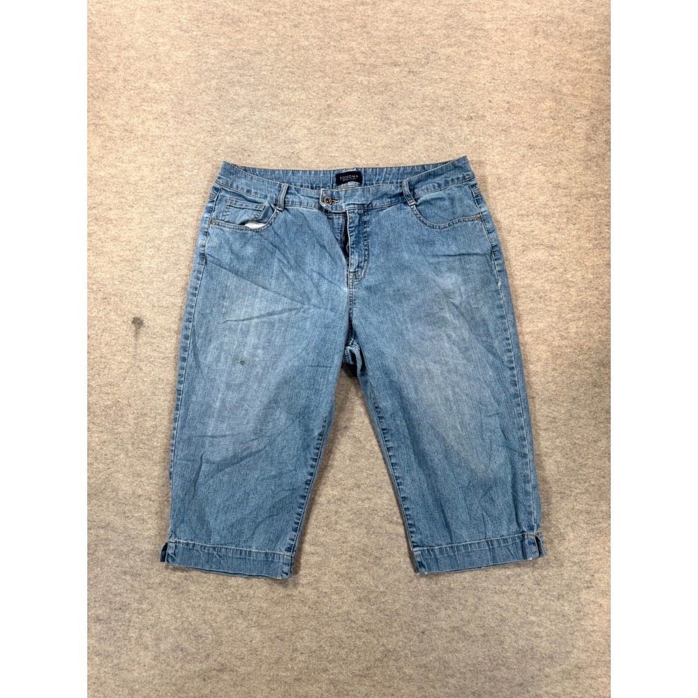 Sonoma Life + Style Womens 16 Blue Denim Capri Jeans Stretch Side Slit High Rise